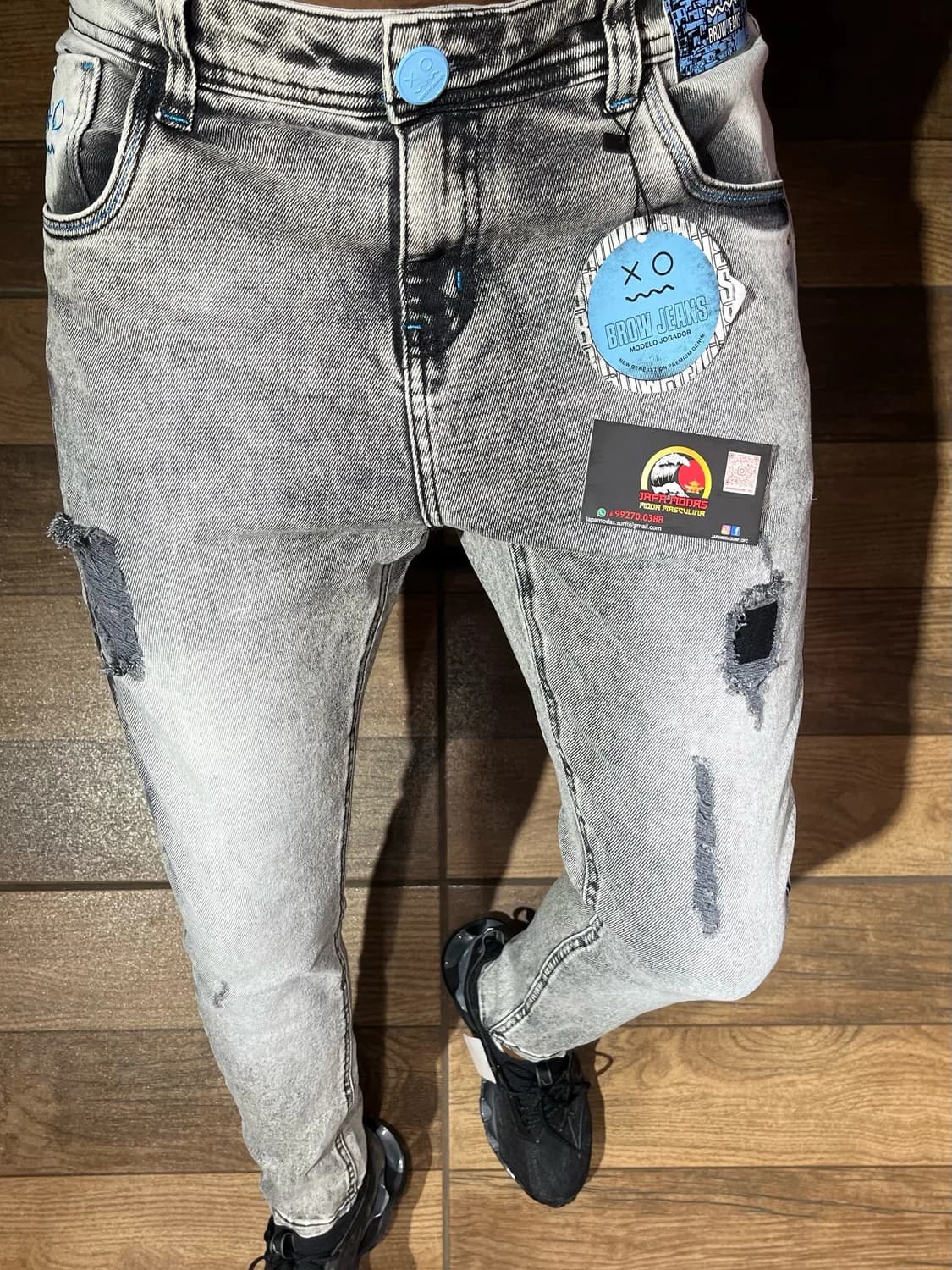 Calça jeans jogador cinza estonada